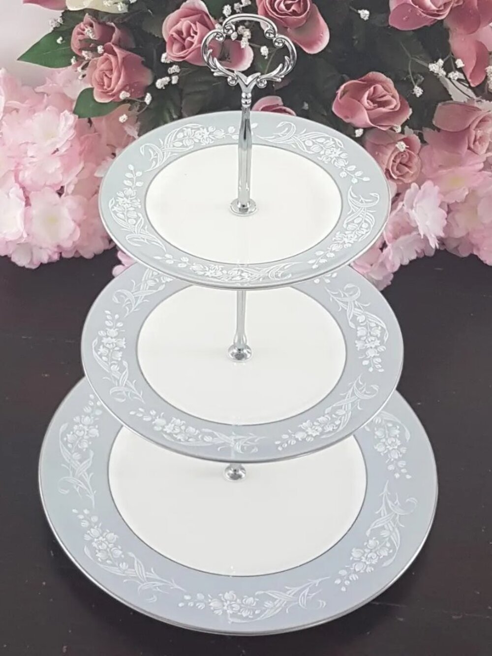 Vintage Royal Doulton 3 Tier Cake Stand Gray English Bone China Dessert Tray